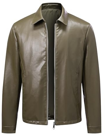Allthemen Giacca Pelle Uomo Casual Vintage Giubbino Moto Cerniera Classique Faux Suede Jacket Bomber Verde M