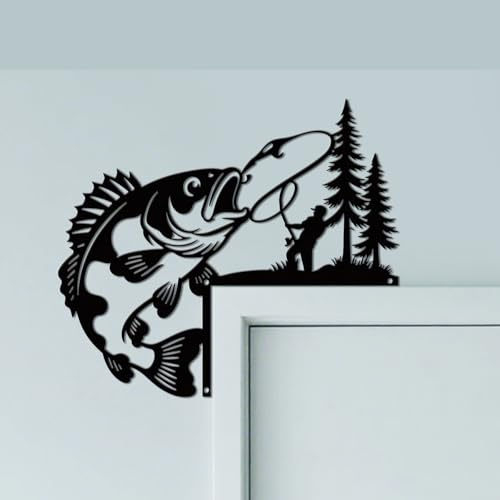 CUTHOLLOW Pesca Ornamento Telaio Porta in Metallo Decorazione Murale Nero per Porta Art Deco Originale Angolo Portale per La Camera dei Bambini Casa Bagno Camera Da Letto