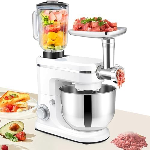 MINHUIJIHUI Mixer Multifunzione Professionale Robot da Cucina con Ciotola 6l Inox, Tritacarne E Frusta - 6 velocità,La Base Antiscivolo Garantisce Stabilità