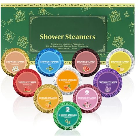 10 bombe da bagno natalizie, vaporizzatore per doccia, aromaterapia, corpi e spirito rilassanti, fragranze persistenti, bombe da bagno in schiuma colorata naturale