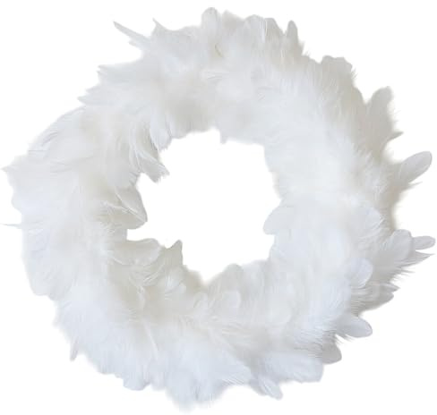 MACOSA KW301235 Federkranz Weiß 35 cm Ø Dekokranz modern Osterdeko Tischdeko Türkranz Dekoration Ostern Frühling Kranz Osterkranz (35 x 35 x 5 cm)