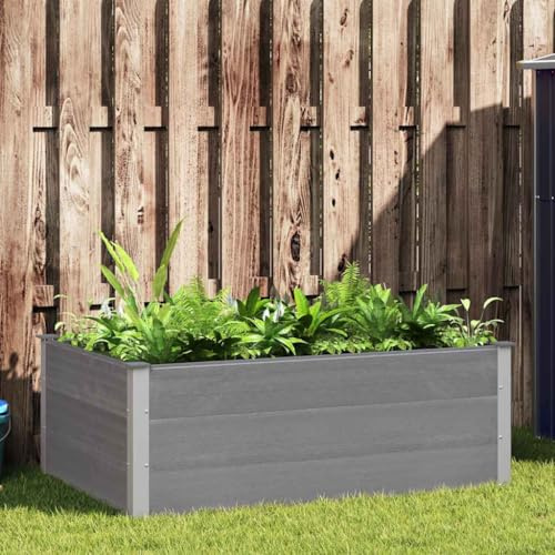 Mokuyary Garten-Hochbeet WPC 150 x 100 x 54 cm Grau, Pflanzbeet Pflanzkübel für Gemüse, Blumen und Sukkulenten, Gartenbeet Pflanzentrog für Garten Terrasse