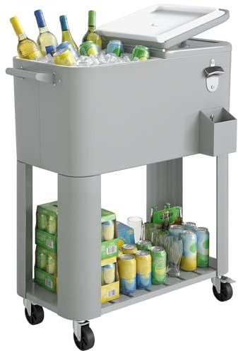 Outsunny Ghiacciaia da Giardino da 76L con Ripiano Apribottiglie Argento