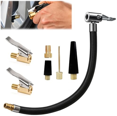 Ousuwo Kit de 1 adaptador de válvula multiusos para bomba de neumáticos con manguera de 20 cm y conectores de aire de 8 mm para bombas de coche, bicicleta y pelotas