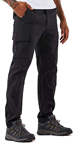 YAWHO Herren Wanderhose Outdoorhose Trekkinghose Softshellhose Funktionshose Cargohose/Schnell Trockend Wasserdicht Winddicht (Black, L)