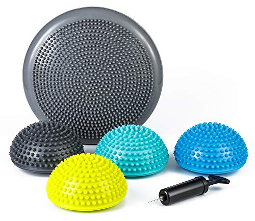 StrongTek Hedgehog Balance Pod Kit - Set of 4 Balance Pods and 1 Wobble Cushion for Core Strength, Agility, and Stability Training, Includes Air Pump, Ideal for Physical Therapy, Rehabilitation