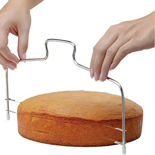 THETHO Torta Taglierina Affettatrice in Acciaio Inossidabile, Taglierina della Torta Affettatrice Leveler, Doppio Filo Torta Taglierina Affettatrice Regolabile, Filo Taglia Torta per Fette, Argento