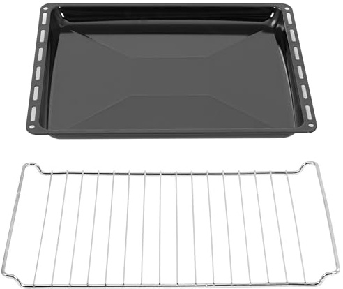 ICQN Backblech & Gitter Set 445 × 375 × 25 mm, Kompatibel mit Bauknecht, Indesit, Whirlpool-Gruppe & Algor, Emaillierte Backbleche & Verchromtes Gitter für Backofen & Herd