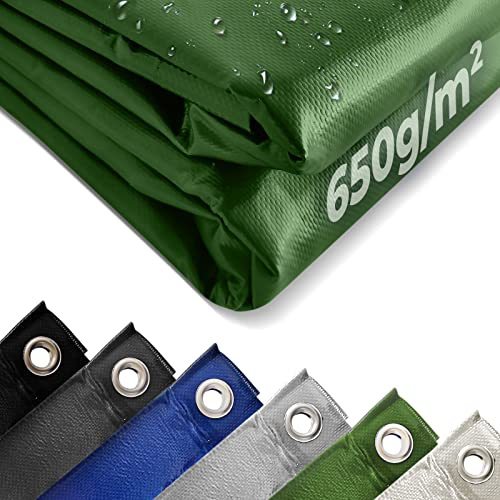 Jago® Abdeckplane - 650 g/m², 2x3/3x5/3x6/4x3/4x5/4x6/4x7/4x8/5x6/5x7/5x8 m, Wasserdicht & Reißfest, mit Ösen, Farbwahl, PVC-Schutzplane, LKW Plane Gewebeplane, Regenplane (Grün, 5 x 8 m)