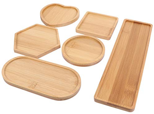 Milisten 6 Stück Holz Serviertabletts Quadratische Runde Ovale Sechseck Herzform Platte Holzachterbahn Dekorative Platte für DIY Mosaik Machen Kuchen Dessert Snack Obst