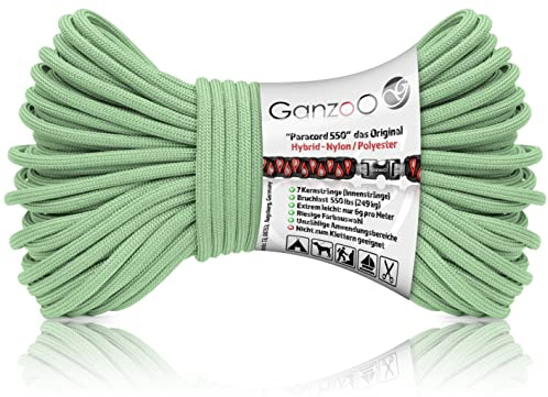 Ganzoo Paracord 550 4 mm rep, mintgrön nylon/polyester hybrid typ 3, 30 m, 32-flätad mantel och 7 innersträngar för formstabilitet, bristlast ca 250 kg, till armband, hundkoppel, hundhalsband, camping