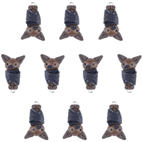CHGCRAFT 10 Stück Fledermaus Anhänger aus Polymer Clay, Cabochon Charms für DIY Schmuckherstellung, Ideal für Halsketten, Armbänder, Ohrringe und Schlüsselanhänger (Bat, Halloween)