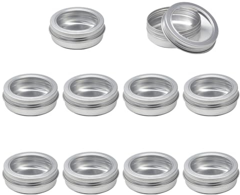ZEOABSY 10 Stück 60ml Silber Leere Aluminiumdose Aluminium Runde Aludose Blechdosen mit Schraubdeckel Sichtfenster Cremedosen Dosen für DIY Salben Kerze Kosmetik Rasierseife