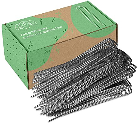 Lote de 300 grapas de tela con relleno – Pack de 300 grapas con relleno de acero galvanizado para geotextil antirebro– Sardinas de fijación de lona geotextil, estaca de tienda de campaña, malla de