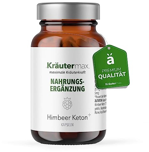 Himbeer Ketone Kapseln | Himbeer Ketone vegan und natürlich | Nach Kräutermax Originalrezeptur mit Apfelpektin, Apfelessig, Grüntee, Vitamin C und mehr | Ketone 1 x 60 Stück