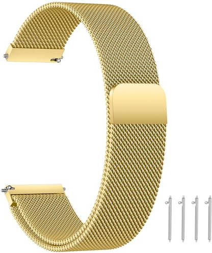 LYYLTX Edelstahl Mesh Uhrenarmband Metall Ersatz Armband Magnetverschluss Smartwatch Schnellverschluss Watch Uhren Ersatzband Für Damen Herren 14mm 16mm18mm 20mm 22mm 24mm (20mm,Gold)