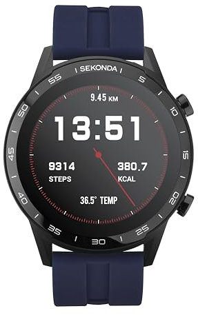 Sekonda Mens Smart Watch with Heart Rate and Sleep Monitor, Sport Activity, Music, Weather and Message Functions with Blue Rubber Strap, 1912, 45 mm
