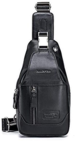 LOONGYOON Herrenbrusttasche aus Leder Umhängetasche mit Kopfhöreröffnung Studie über Sportreisen Multifunktionale Quadratische Vertikale Kleine Hängende Tasche Rucksack