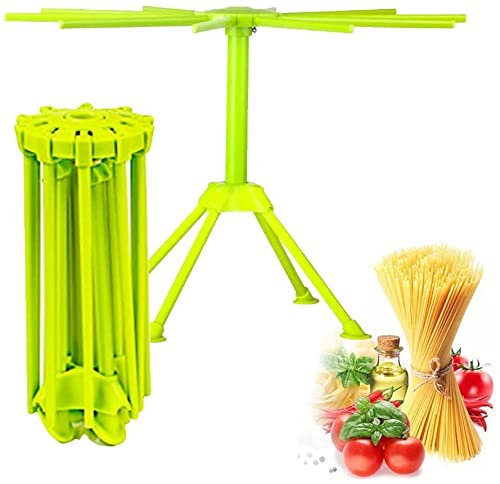 Küchen-Nudel-Trocknungsständer, zusammenklappbar, Spaghetti-Trocknungsständer, Nudelständer mit 10 Griffen, Grün (Trockengestell)
