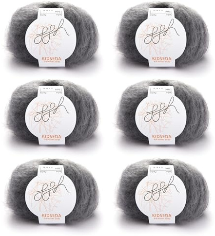 ggh Kidseda Box - 6 Knäuel - Mohairwolle mit Seide zum Stricken - Farbe 204 - Grau-Anthrazit meliert