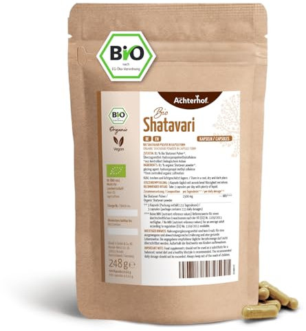 Shatavari Kapseln Bio 400 Kapseln | Nachfüllpack | 500mg pro Kapsel | laborgeprüft 100% reines Naturprodukt | Shatavari Pulver in Bio-Qualität | Ayurveda für Frauen | vegan | vom Achterhof