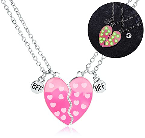 Pwsap Collane Magnetiche Uniche BFF con Luminoso, Collane a Catena con Ciondolo Cuore Best Friends, Collana Incandescente, Amicizia Gioielli Regali per Ragazze Amici Madre Sorelle, Rosa