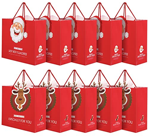 Xiuyer Weihnachten-Geschenktüten Weihnachtstüten Geschenktaschen Mit Griff Zum Befüllen Weihnachtsgeschenktüten Wiederverwendbar Weihnachten Geschenktüten (M)