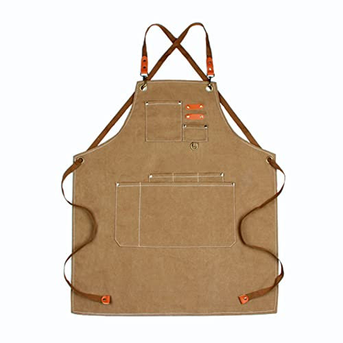 ALCKO Arbeiten Schürze, Tischlerschürze Schweißerschürze Wasserfest Canvas Werkzeugschürze Herren Damen, Mann Frau, Perfekt for Garten Keramik Werkstatt Garage (Color : Brown, Size : XL)