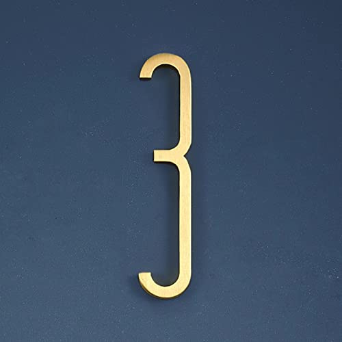 7cm Solid Brass 3D House Plaque Numbers 0-9 Letters A-Z Dash Sign Adhesive Glued Hotel Office Door Number Indoor Mailbox Address Digital Alphabet for Home Outdoor Plates Doorplate Room (3)