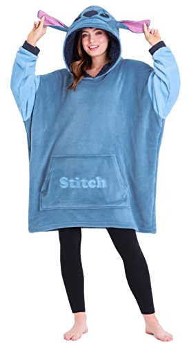 Disney Sudaderas Mujer, Stitch Batamanta de Forro Polar Mujer, Evil Queen Poncho Sudadera Manta Oversize con Capucha (Azul)