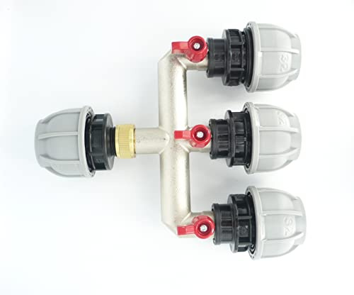 Heavy Duty Brass MDPE Pipe Joining Manifold with valves (32 mm MDPE. 3 Outlets)