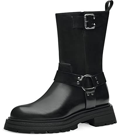 Tamaris Damen Biker Boots, Frauen Stiefeletten,uebergangsschuhe,uebergangsstiefel,flach,Boots,Stiefel,Bootee,Booties,halbstiefel,Black,38 EU
