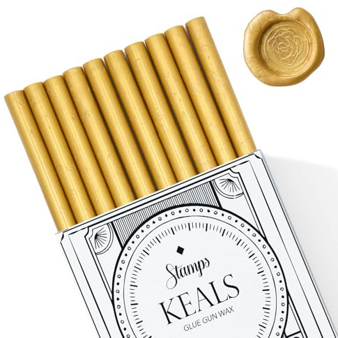 KEALS 10er Pack Wachssiegelstäbe | Für Klebepistolenversiegelung | Vintage Wachs für Hochzeitseinladungen, Karten, Briefe und Verpackungen | Farbe Gold