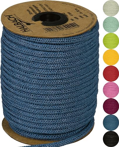 Halbach Seidenbänder Premium Papier Strickschlauch | Breite: 4mm Länge: 30m | Schlauchgarn befüllbar und reißfest, Papiergarn für Namensschilder Kinderzimmer oder zum basteln, Farbe: dunkelblau