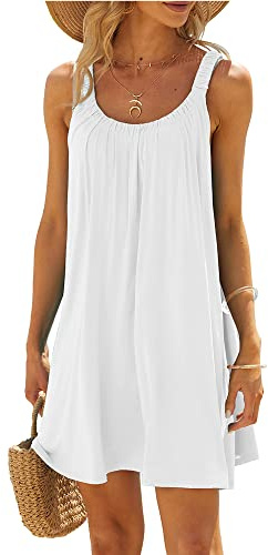 Women's Casual Summer Beach Dress Solid Color Sleeveless Backless U Neck Beachwear Bikini Cover Up