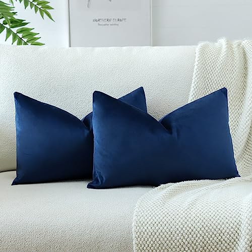 JOTOM Samt Kissenbezug Kissenhülle Sofakissen Dekokissen Kissenbezüge für Sofa Wohnzimmer Schlafzimmer 2er Set 40x60 cm Dunkelblau