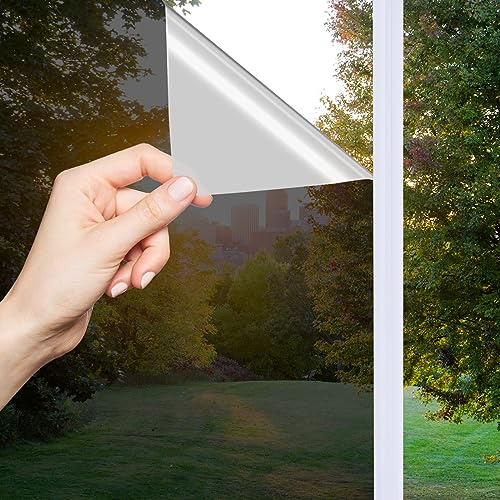 OFHome Fensterfolie Tönungsfolie Sonnenschutz, Schwarz Silber 75x500cm | Hitzeschutz, Selbstklebend, Sichtschutz, Spiegelfolie Fenster, Von Außen Blickdicht, Reflektierende, UV-Schutz, Wärmeschutz