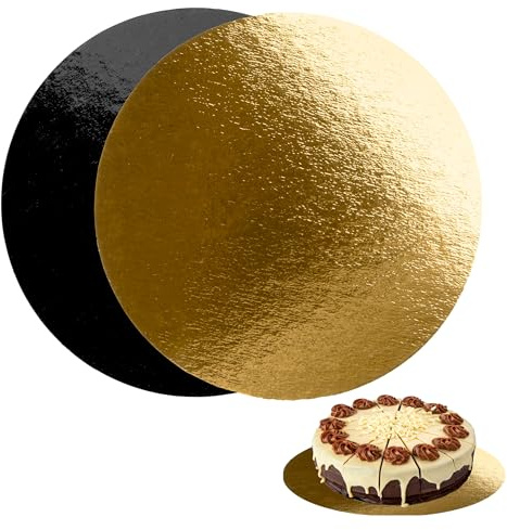 Lot de 10 Supports à Gâteaux Ronds 20cm Ø | Carton Réversible Doré et Noir | Socle Gâteau Parfaites pour Pâtisserie, Tarte et Biscuits | 1 mm d'épaisseur | Fabriqués en Europe
