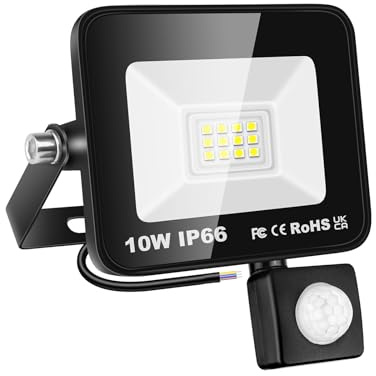 RIGIDON Led Strahler mit Bewegungsmelder Außen, 10W 1000LM 6000K Kaltweiß | IP66 Wasserdicht Außenstrahler Scheinwerfer Fluter Flutlicht Aussenlampe für Garten Garage Innenhöfe Sportplatz, Ohne Stecker