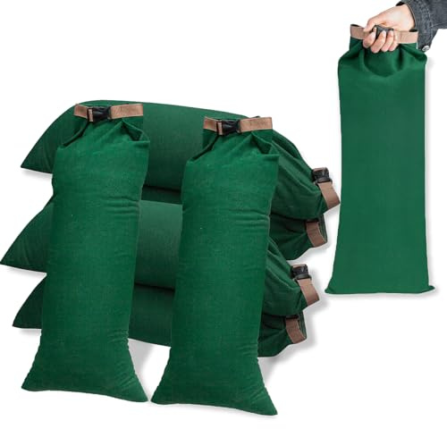 6 Pack Flood Water Barrier Sand Bags,Thickened Long Canvas Flood Protection Sandbags,Winter Bags for Swimming Pool Covers,Reusable Quick Flood Barrier for Home Flood Control (Green)