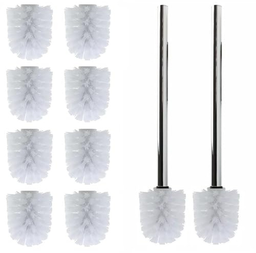 Daloual - 10 x Ersatz WC-Bürstenkopf Weiß Ø ca. 6,5 cm + 2 x Edelstahl-Griff 41,5 cm - Toiletten-Bürste - Klo-Bürste - WC-Besen - austauschbar - modernes Design - hochwertig - langlebig
