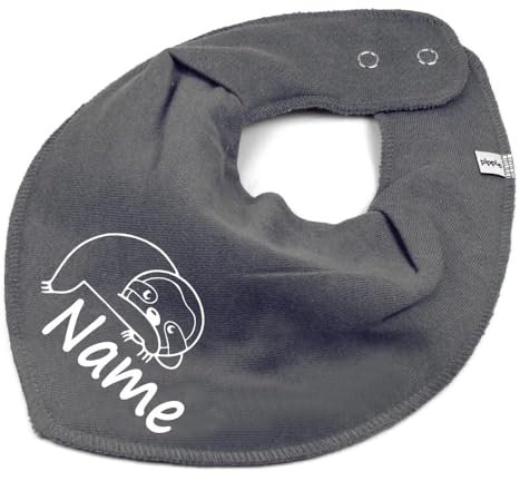 HALSTUCH Faultier mit Name oder Text personalisiert für Baby oder Kind aus Baumwolle in Einheitsgröße dunkelgrau