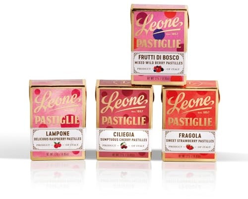 Leone depuis 1857 - Pastilles Leone Fruits Rouges - Bonbons Leone saveurs Fraise, Cerise, Framboise et Fruits des Bois - 4 petites boîtes de 27g (4 x 27g)