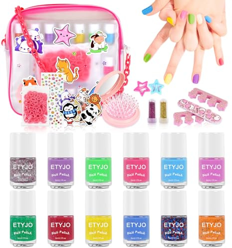ETYJO Kinder Nagellack Set Mädchen,12 Farben Kindernagellack Ungiftig Peel Off Nagellack Kinder-Wasserbasis KinderNagellack Set Perfekt für Nail Art Geburtstagsgeschenke