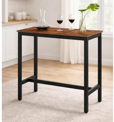 ACAZA Table Haute Cuisine 120l x 60P x 105H cm - Cadre en Metal - Bois - 105cm Haute - Bar Mange Debout Rectangulaire - Brun