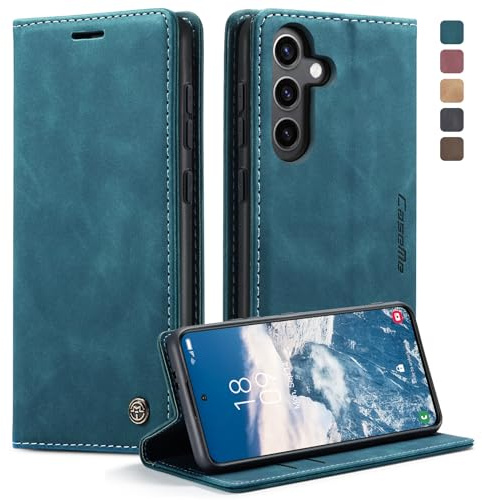 owlhold Coque Samsung Galaxy S24 5G, Housse Antichoc en Cuir PU Premium Fentes Cartes Etui Pochette de Portefeuille avec Fonction Support Case à Rabat pour Samsung Galaxy S24 5G -Bleu Vert