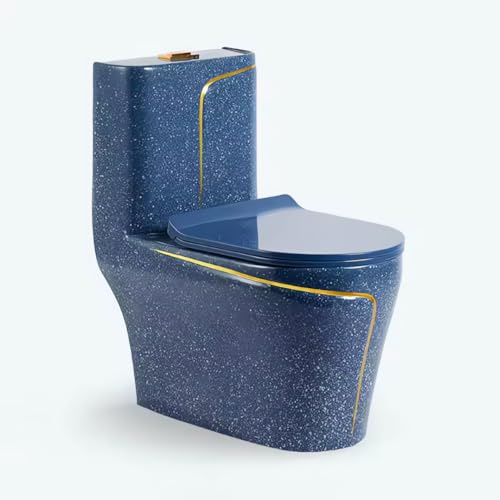 EGO INTERIORS Royalty Line | Einzelstück Boden-WC mit eingebautem Spülkasten | blau-goldene Keramik | randlos | Sitz mit Soft-Close-Absenkautomatik | Schnellverschluss-Scharniere