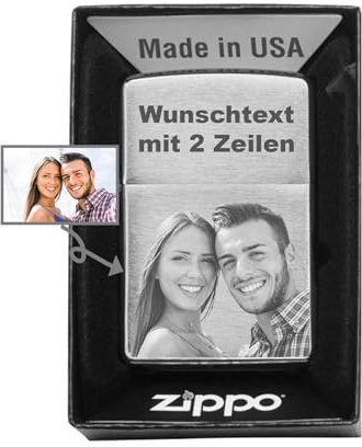 Original Benzin-Sturmfeuerzeug mit individueller Gravur Persönliches Geschenk für Männer zu Weihnachten, Geburtstag oder Vatertag (Foto+Text)