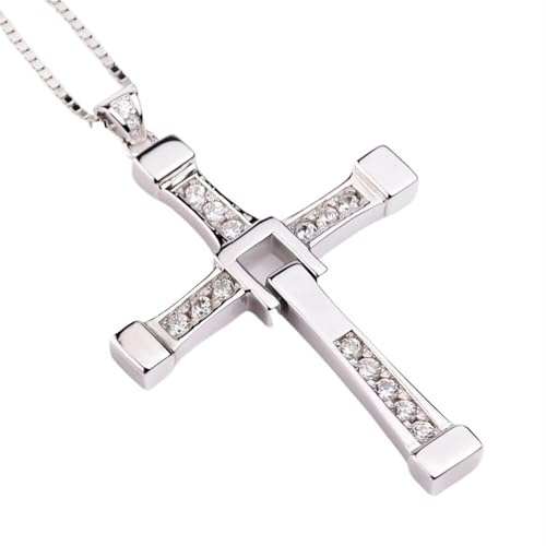 KEERSONG Fast and Furious Dominic Toretto Vin Diesel Stessa collana Collana con croce in argento sterling 925 regalo for uomo donna donna ragazza ragazzo(60CM(24INS),22G(FOR BOYS))