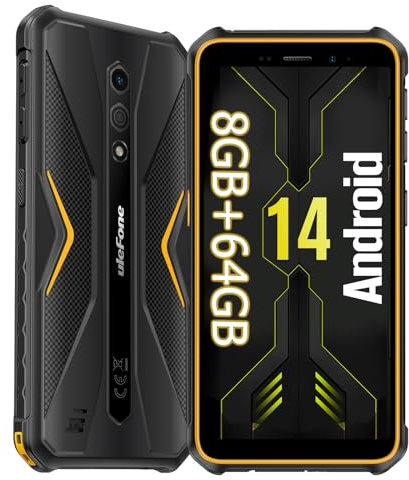 Ulefone Armor X12 Pro Téléphone Portable Incassable Android 14 avec Octa-Core 8Go+64Go/TF-256Go IP68 Smartphone Robuste, 4G LTE Dual SIM Antichoc 4860mAh Akku, 13MP+8MP, 5GHz Wi-FI/NFC/OTG/GPS/Orange